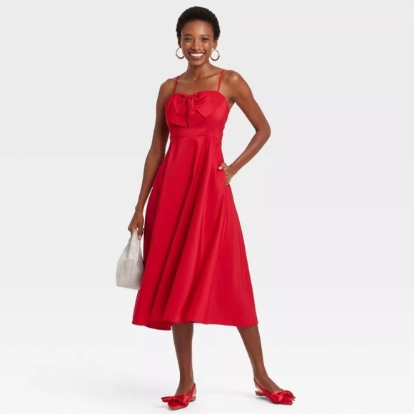 Women's Bow Midi Dress - A New Day Red 16 - Picture 2 of 9